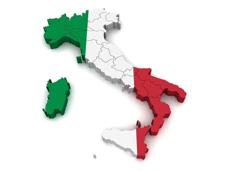 język włoski, kurs języka włoskiego, mapa półwyspu apenińskiego